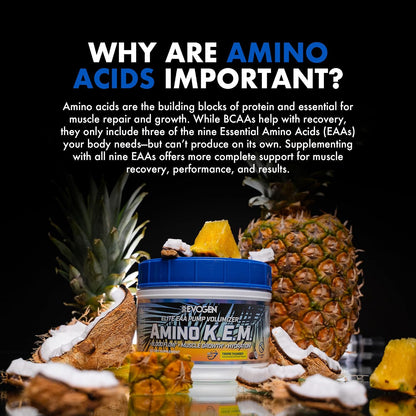 Evogen Amino K.E.M. EAA & BCAA | Tropic Thunder | 30 Servings | S7 nitric oxide blend with betaine anhydrous, coconut water and leucine for blood flow, muscle growth, hydration and recovery