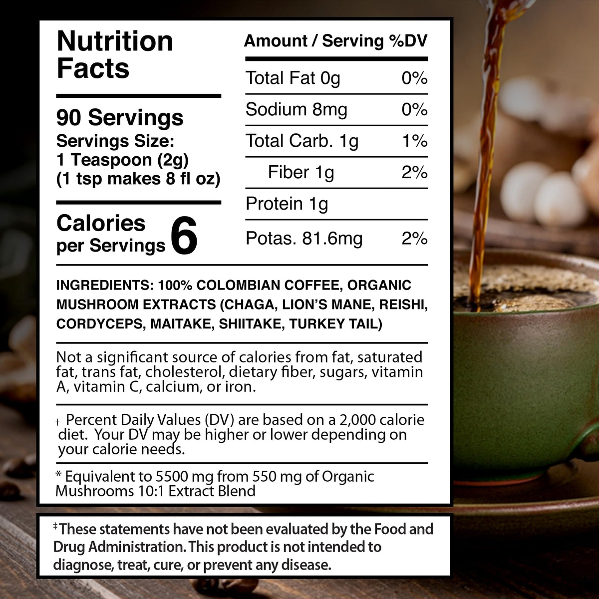 Mushroom Coffee, 90 Servings Organic Mushrooms Instant Coffea, Great Tasting Colombian Keto Coffee, 7 Superfood Mishrooms Lions Mane, Chaga, Reishi, Cordyceps, Maitake, Shiitake, and Turkey Tail