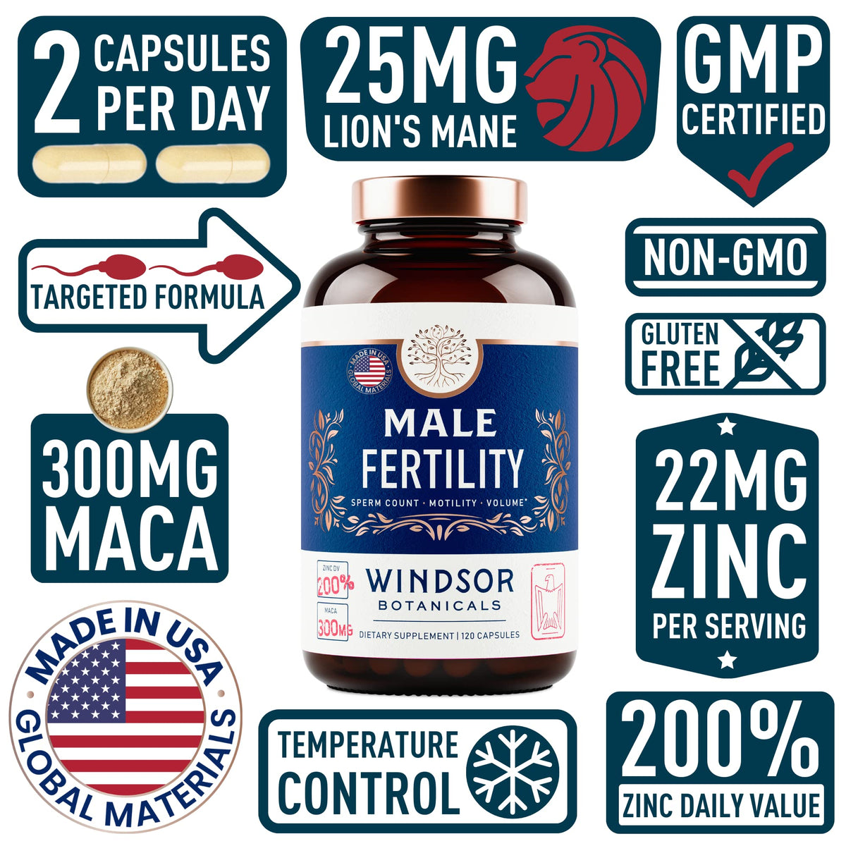 WINDSOR BOTANICALS Male Fertility Supplement and DHA with Folic Acid Prenatal Bundle