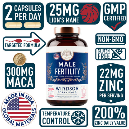 WINDSOR BOTANICALS Male Fertility Supplement and DHA with Folic Acid Prenatal Bundle