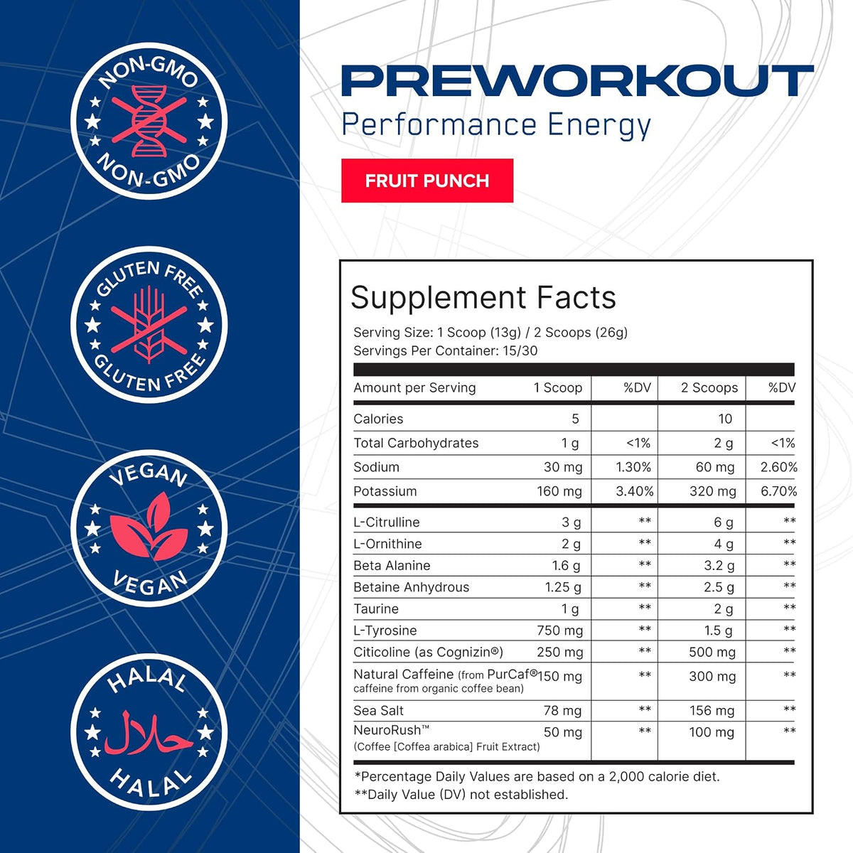 AN Performance Pre-Workout Powder Supplement for Men & Women | Energy Drink Mix with 300mg Caffeine + Beta Alanine + Citrulline | Third-Party Tested | Fruit Punch | 30 Servings