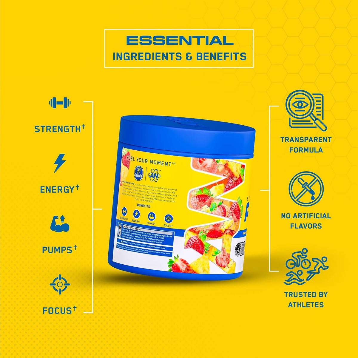 an Essentials Pre-Workout | Preworkout Energy Drink Mix | 200mg Caffeine | Creatine, Beta Alanine & Citrulline | Energy Supplement for Men & Women | Chiquita Pineapple Strawberry | 30 Servings