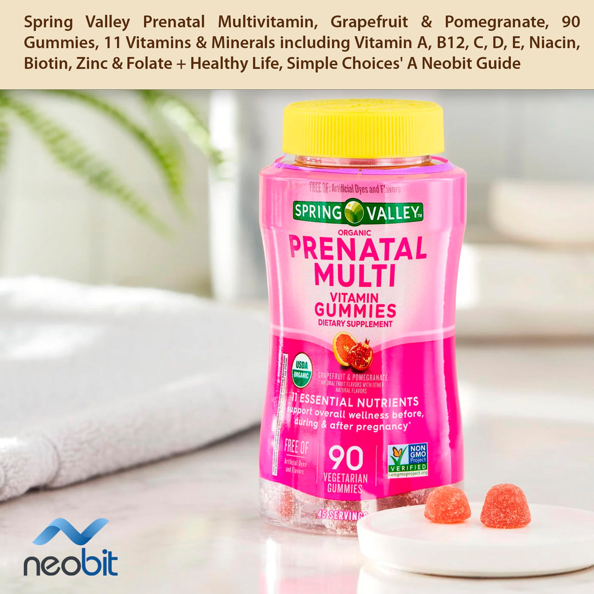 Spring Valley Prenatal Multivitamin, Grapefruit & Pomegranate, 90 Gummies, 11 Vitamins