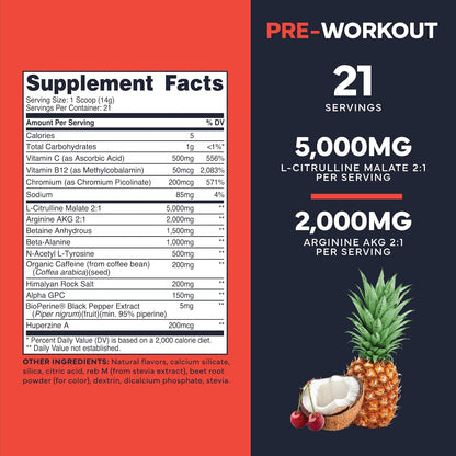 Type Zero Clean Pre Workout Powder (Fruit Punch) 21 Servings | 200mg Natural Caffeine, L-Citrulline Malate, Beta Alanine, Alpha GPC, Huperzine A, Himalayan Salt, Sugar Free
