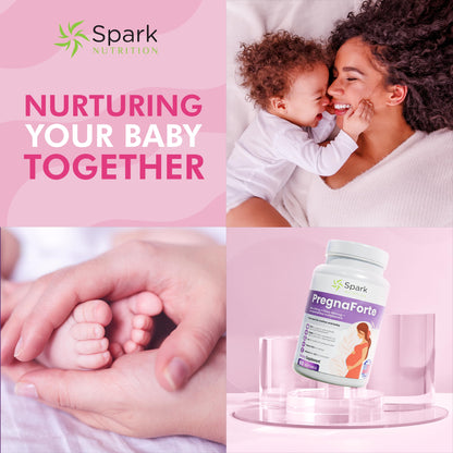 Pregnaforte Prenatal Multivitamin 60 days: Folic acid, Omega-3 DHA/EPA, Vitamins A, B6, B12, C, D3, E