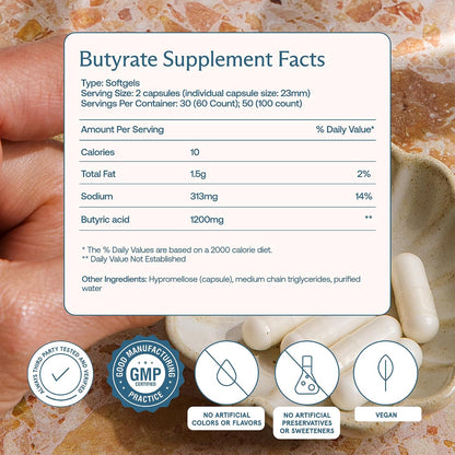 BodyBio Butyrate Sodium- Postbiotic for Gut & Digestive Support | Gut Health, Digestive Support, Bloating, Gas & Constipation Relief, Leaky Gut Repair