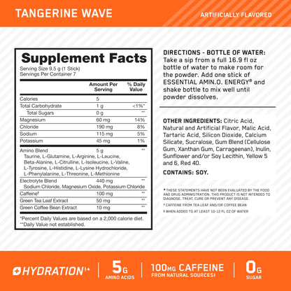 Optimum Nutrition, Amino Energy Powder Plus Focus, with Bcaa, Electrolytes, and Caffeine, Watermelon, 30 Servings | Contains BCAAs, Electrolytes, 100 mg Caffeine, 5g Amino Acids, Zero Sugar, Supports Hydration, Banned Substance Tested