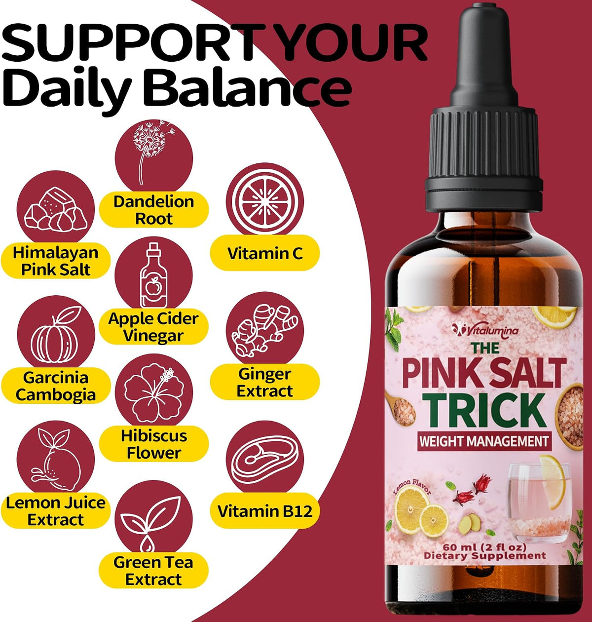 Pink Salt Trick Drops – Lemon Flavor – Convenient Liquid Formula for Daily Wellness, Energy & Balance – 60 mL