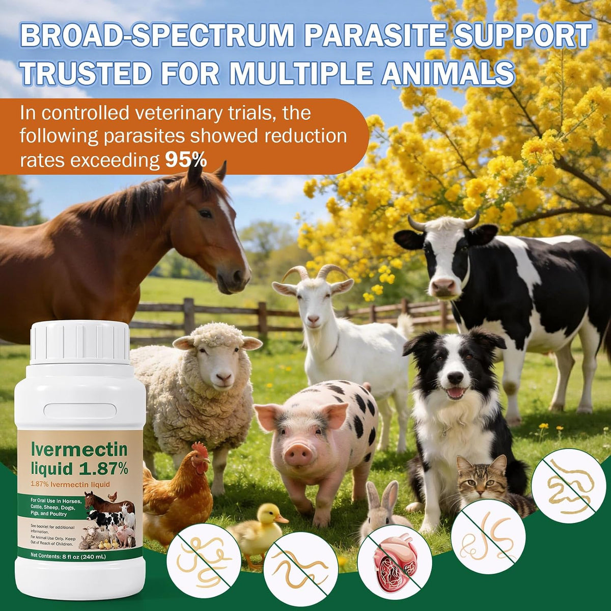 Ivermectin Solution for Sheep, Poultry & More, 240ml Ivermectin | Gut Health, Promotes Immune & Digestive Support