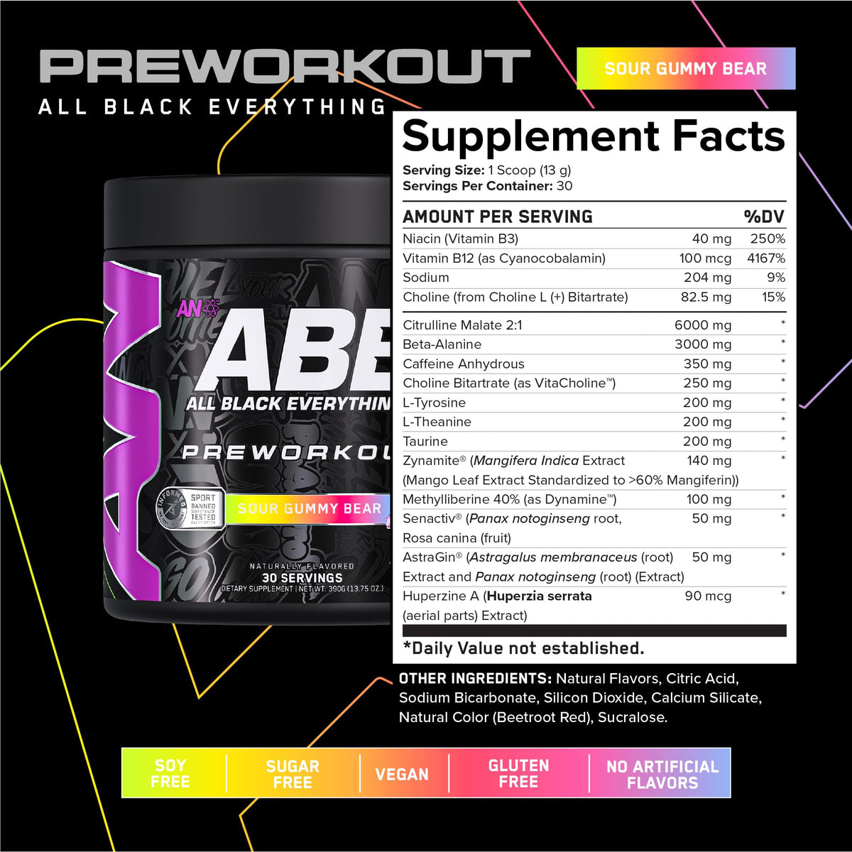 All Black Everything Pre-Workout Powder | Preworkout Energy Drink Mix | 350mg Caffeine | Beta Alanine & Citrulline | Energy Supplement for Men & Women | Baddy Berry | 30 Servings