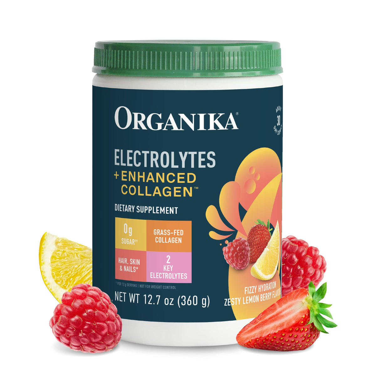 Organikа Electrolytes with Enhanced Collagen Powder for Women & Men - 13 oz - Wild Berry-Flavored Effervescent Electrolyte & Collagen Drink Mix - Deep Hydration, Mobility, Skin, Hair, & Nails