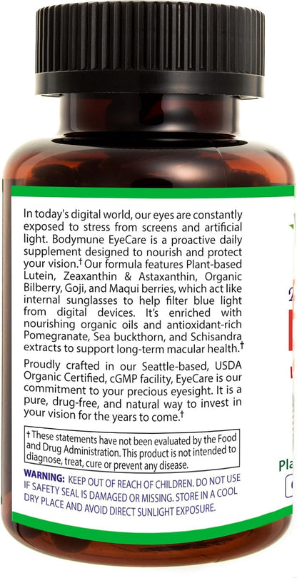 Bodymune EyeCare with Astaxanthin, Lutein & Zeaxanthin Advanced Eye Health Supplement – Supports Retina Health, Dry Eyes & Vision Clarity – 60 Capsules – Plant-Based & Non-GMO, Vegan, Gluten-Fre