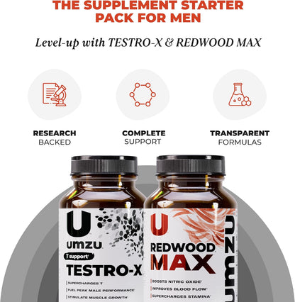 UMZU Redwood Max & Testro-X Performance Support Bundle | Nitric Oxide Circulation Formula + Men’s Daily Vitality Complex | Supports Blood Flow, Energy, Focus, Recovery & Active Lifestyle Routine