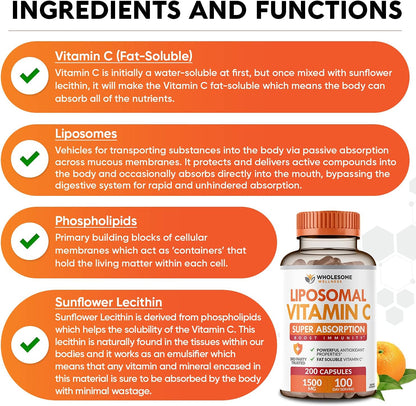 Grass Fed Desiccated Beef Liver Capsules (180 Pills, 750mg Each) + Liposomal Vitamin C Capsules (200 Pills 1500mg Buffered) High Absorption VIT C Bundle