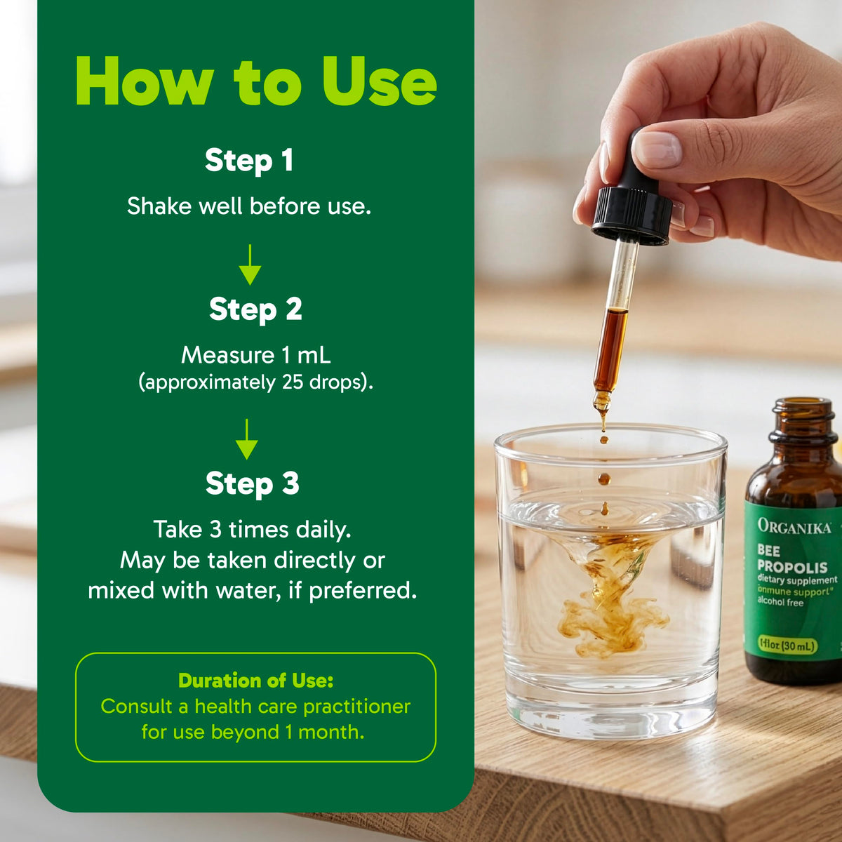Organika Bee Propolis Tincture 1 oz: Vegan Propolis Extract - Throat and Breathing - Free of Gluten, GMO, & Artificial Flavors - 10 Day Prop Drops Supply