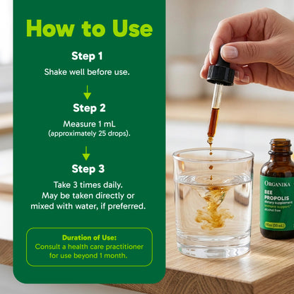 Organika Bee Propolis Tincture 1 oz: Vegan Propolis Extract - Throat and Breathing - Free of Gluten, GMO, & Artificial Flavors - 10 Day Prop Drops Supply