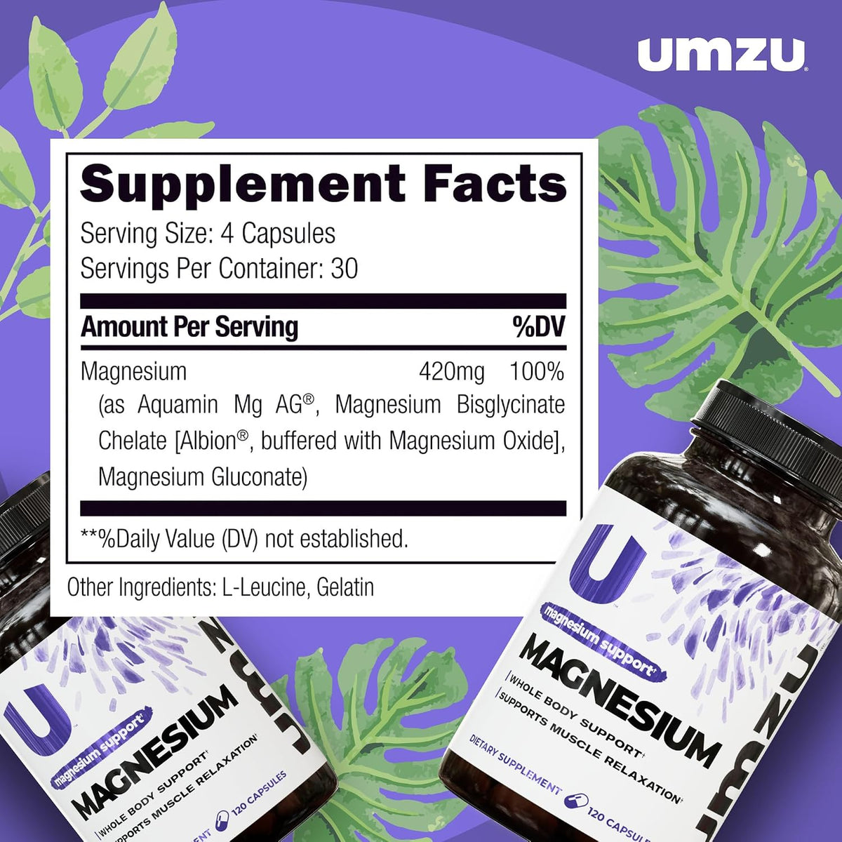 UMZU Daily Magnesium Complex Capsules, 30 Day Supply | 3 Bioavailable Magnesium Forms, High Absorption, Energy and Metabolism Support, Muscle Relaxation, Calmness, Daily Wellness