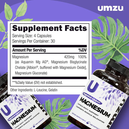 UMZU Daily Magnesium Complex Capsules, 30 Day Supply | 3 Bioavailable Magnesium Forms, High Absorption, Energy and Metabolism Support, Muscle Relaxation, Calmness, Daily Wellness