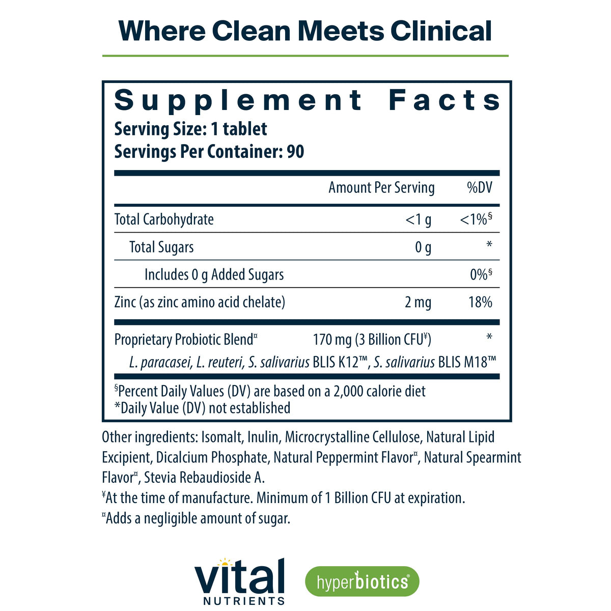 Hyperbiotics Vital Nutrients Pro Dental Probiotic | Clinically Studied BLIS K12 and M18 | Oral Probiotics for Bad Breath Treatment for Adults | Oral Health for Teeth and Gums | 45 Mint Tablets