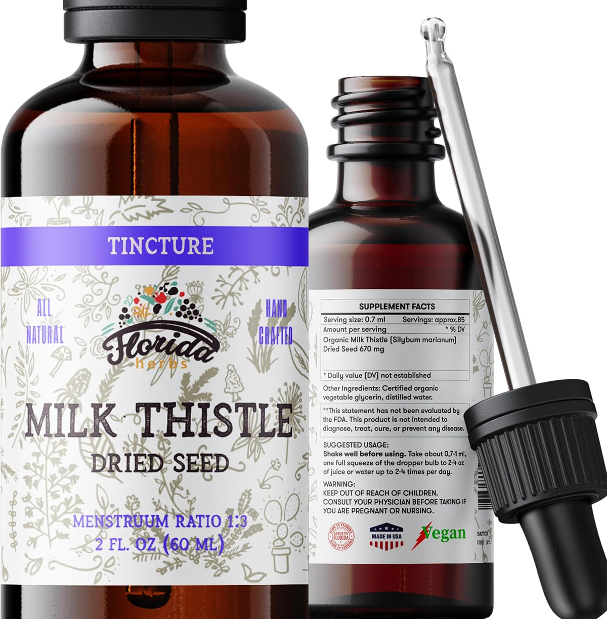 Milk Thistle Root Liquid Extract – Organic Milk Thistle Tincture – Alcohol-Free Herbal Supplement – Natural Silybum Marianum Drops – Non-GMO, 2 fl oz
