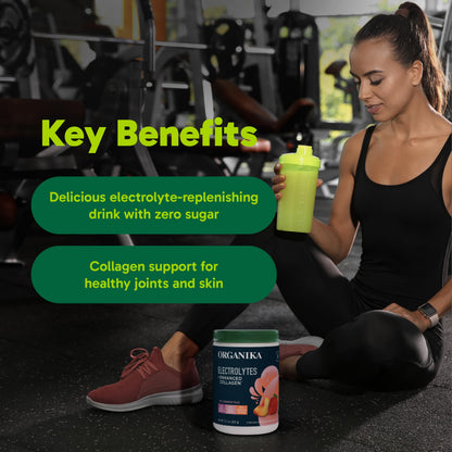 Organikа Electrolytes with Enhanced Collagen Powder for Women & Men - 13 oz - Wild Berry-Flavored Effervescent Electrolyte & Collagen Drink Mix - Deep Hydration, Mobility, Skin, Hair, & Nails