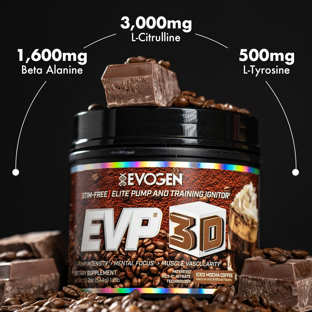 Evogen EVP 3D Stim Free Pre-Workout | Citrus Candy | 40 Servings | Arginine nitrate, L-citrulline, beta-alanine and creatine with lion's mane, L-tyrosine and DMAE for pumps and focus