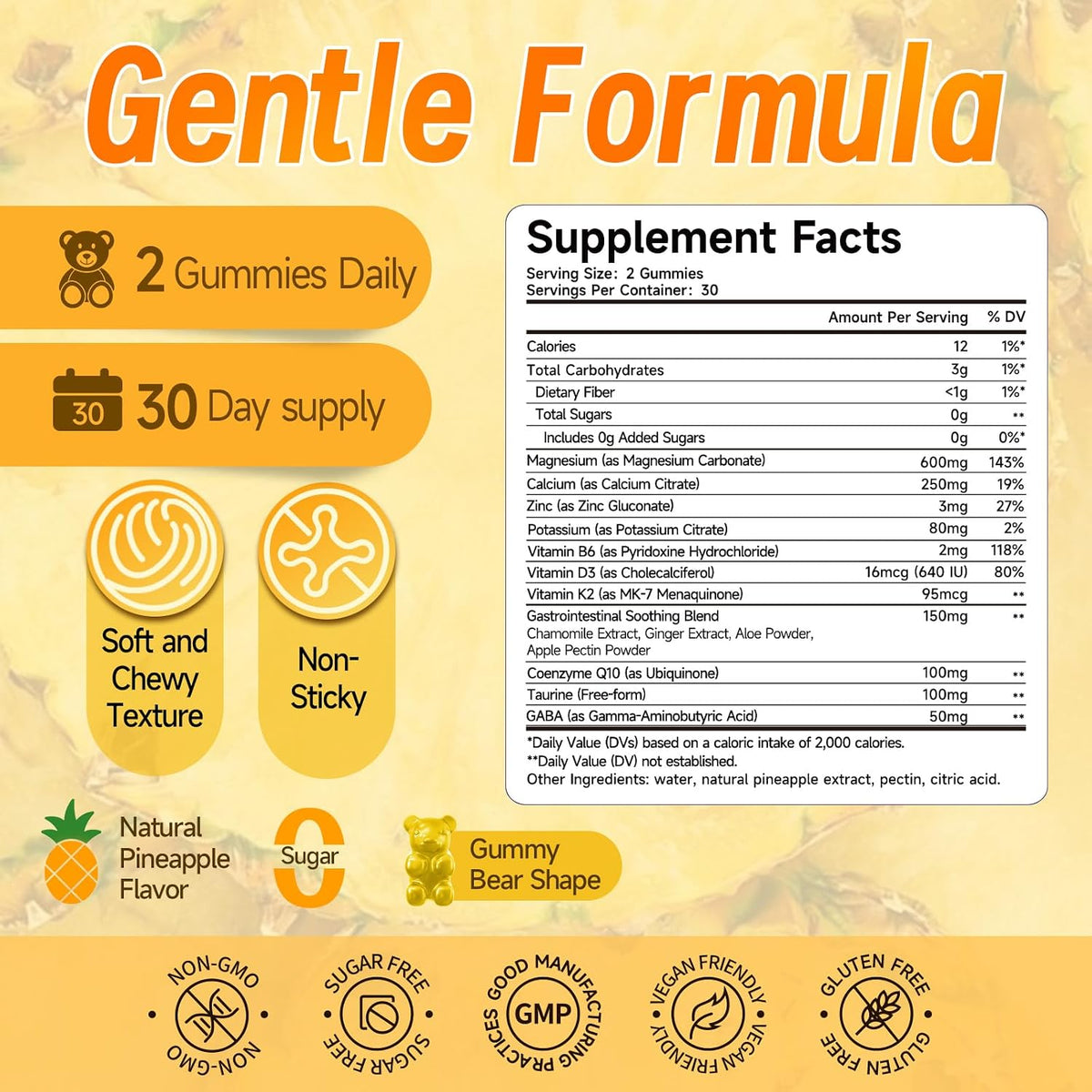 Magnesium Carbonate Gummies 600mg for Adults, 14-in-1 Sugar Free Magnesium Gummies for Relaxation, Muscle, Bone, Energy and Digestive Comfort Support, Pineapple Flavor, 60 Gummies