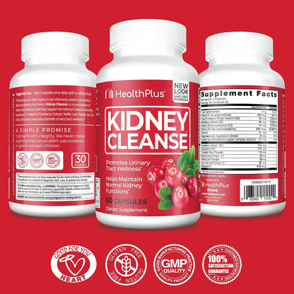 Health Plus Advanced Kidney Cleanse Support Supplement, 60 Capsules | With cranberry extract, turmeric root, and CoQ10, 30 servings; may support healthy kidney function and urinary tract wellness