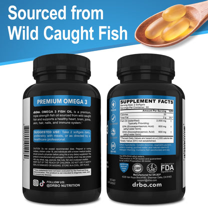 Omega 3 Fish Oil Supplements - Triple Strength Fish Oil Omega 3 Supplements 2000mg EPA DHA Women Men - Triple Strength Natural Omega3 Supplement 2000mg EPA DHA Fatty Acids 1000mg Burpless 60 Softgels