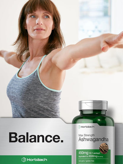 Horbäach Ashwagandha Supplement | Max Strength | 120 Capsules | Non-GMO, Gluten Free