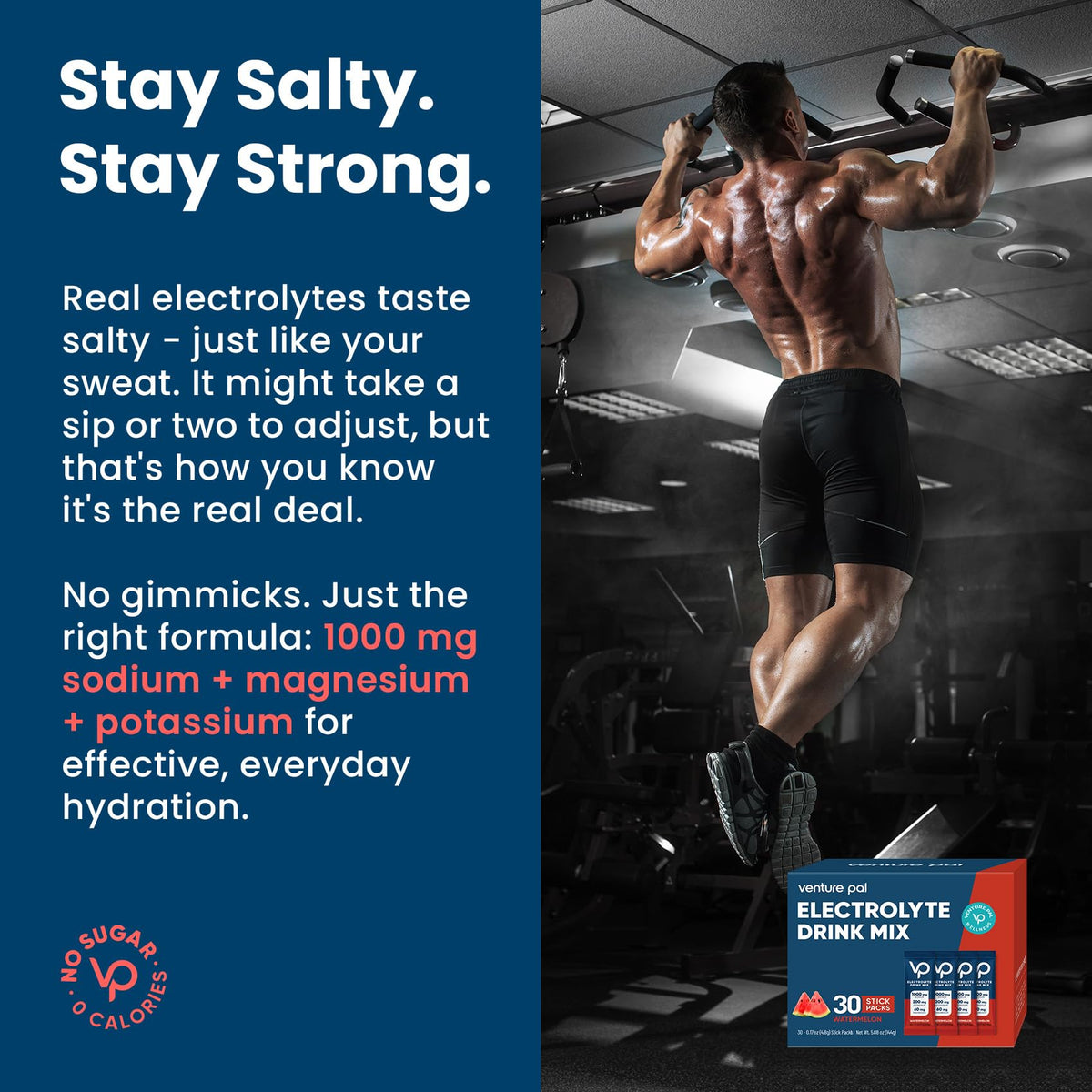 Venture Pal High Sodium Sugar Free Electrolytes Powder Packet, 16 Sticks | Hydration Packets with Vitamin, Sodium & Potassium, Zero Calories, Vegan, Keto & Paleo Friendly Electrolyte Drink Mix