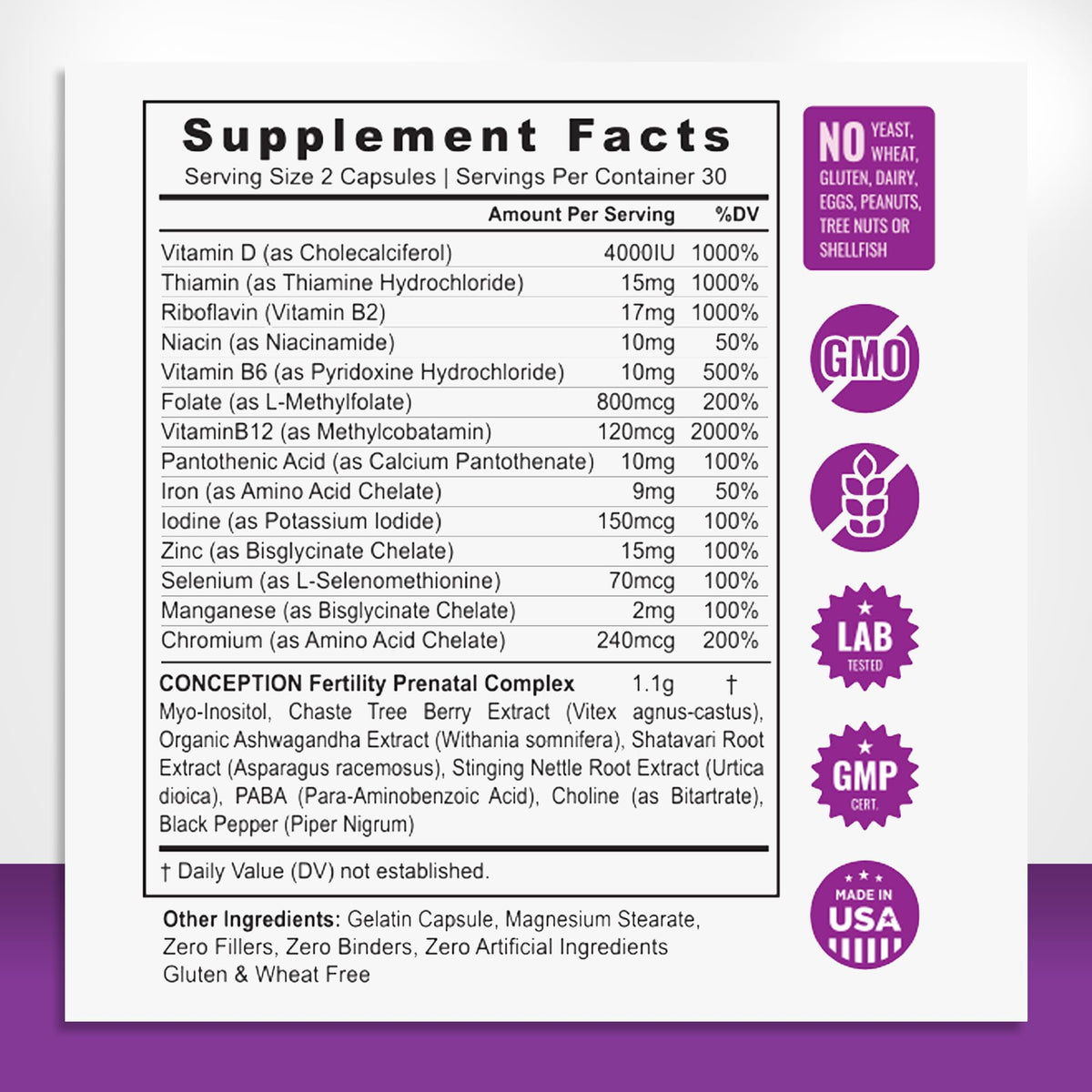 Myo-Inositol Conception Fertility Prenatal Vitamins for Healthy Ovarian Function plus Apple Cider