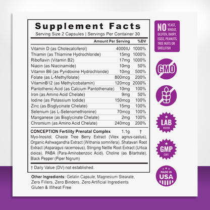 Myo-Inositol Conception Fertility Prenatal Vitamins for Healthy Ovarian Function plus Apple Cider