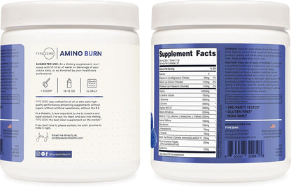 Type Zero Amino Burn (Blue Raspberry) 30 Servings, Clean Pre Workout | Vegan BCAA + Clean Pre Workout Powder with Arginine AKG, L-Citrulline & Beta Alanine, Endurance & Hydration Supplement