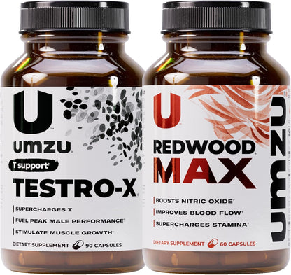 UMZU Redwood Max & Testro-X Performance Support Bundle | Nitric Oxide Circulation Formula + Men’s Daily Vitality Complex | Supports Blood Flow, Energy, Focus, Recovery & Active Lifestyle Routine