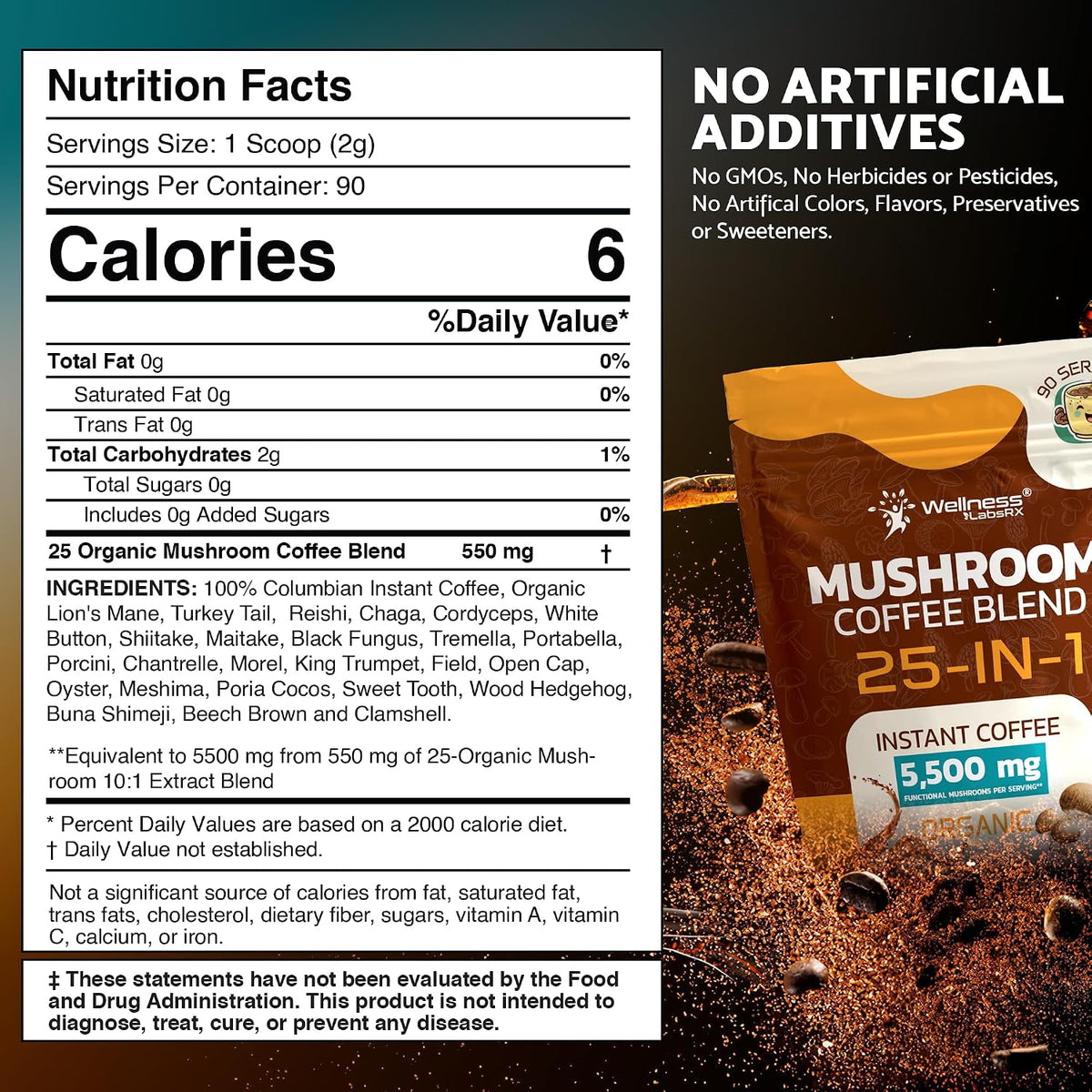 WELLNESS LABSRX Mushroom Coffee 25-in-1 with Instant Mushroom Coffee Blend 5500mg | Bundle