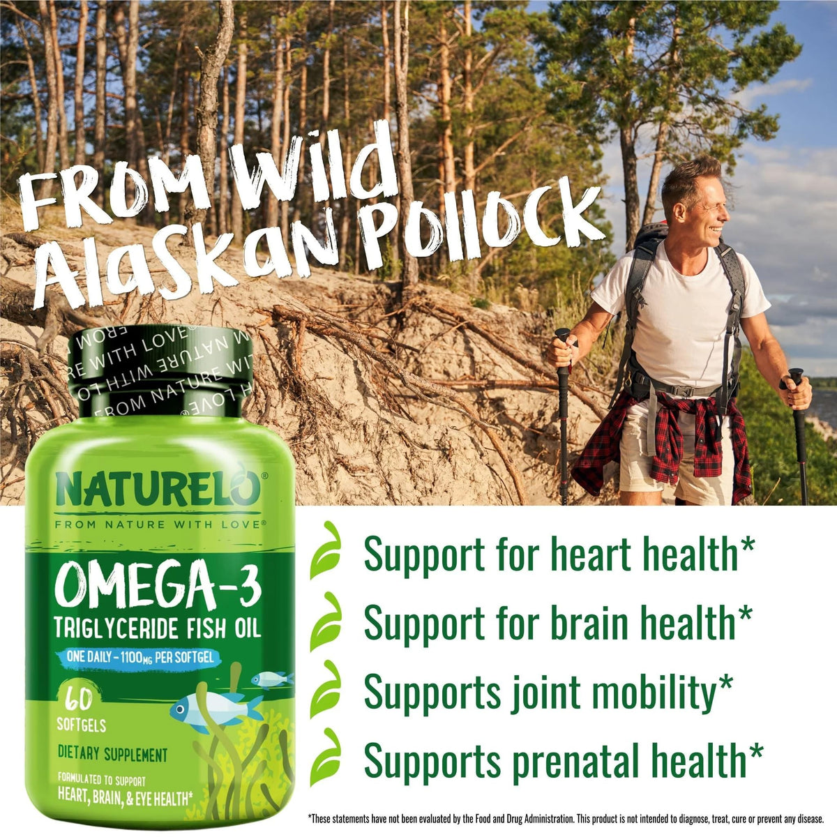 NATURELO Burpless Omega 3 Fish Oil Supplement - 1100mg Triglyceride Omega-3, EPA + DHA, Liquid Fish Oil for Heart, Eye, Brain, Joint Health - 120 Softgels, 4 Months Supply