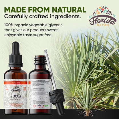 Yucca Tincture, Organic Yucca Extract (Yucca Glauca) Dried Root Herbal Supplement, Non-GMO in Cold-Pressed Organic Vegetable Glycerin, 700 mg, 2 oz (60 ml)