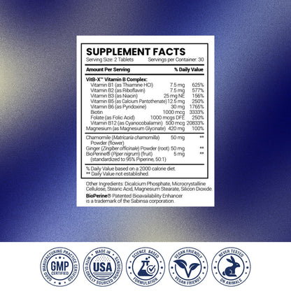 Research Verified Leg Cramps - Magnesium, B Vitamins, Ginger, Chamomile, BioPerine - Circulation Support - Vegan - 1 Month Supply