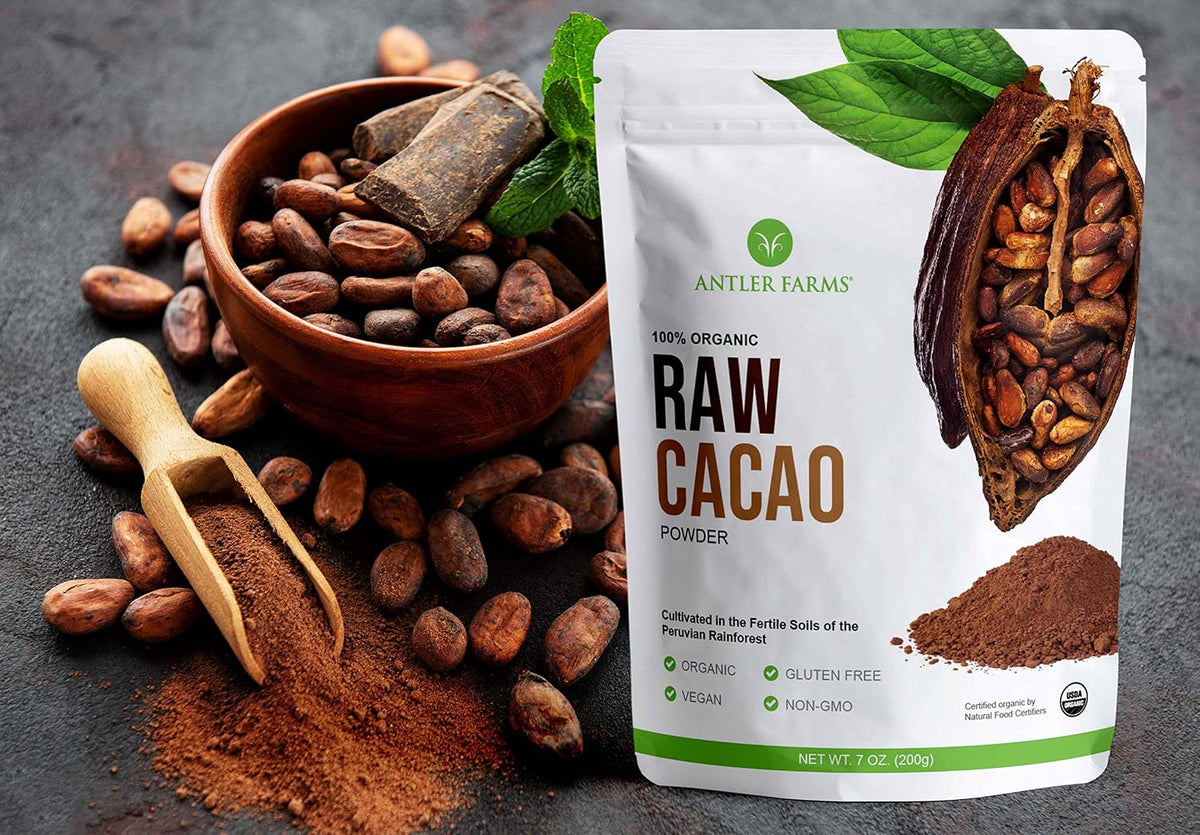 Antler Farms - 100% Pure Organic Raw Cacao Powder, 40 servings, 200g - Vegan, Gluten Free, Cultivated Naturally in Amazon Rainforest, Certified USDA Organic | 100% Pure, Vegan, Gluten Free, Cultivated Naturally in Amazon Rainforest, Certified USDA Organic