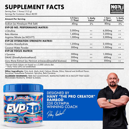 Evogen EVP 3D + EVP AQ Bundle | Stim Free Pre Workout Powder & Liquid Glycerol Volumizer for Men & Women | Beta Alanine, Creatine, Nitric Oxide & Hydration Formula | Sour Candy + Unflavored