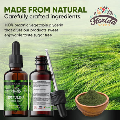 Spirulina Tincture, Organic Spirulina Extract (Arthrospira Platensis) Herbal Supplement, Non-GMO in Cold-Pressed Organic Vegetable Glycerin, 700 mg, 2 oz (60 ml)