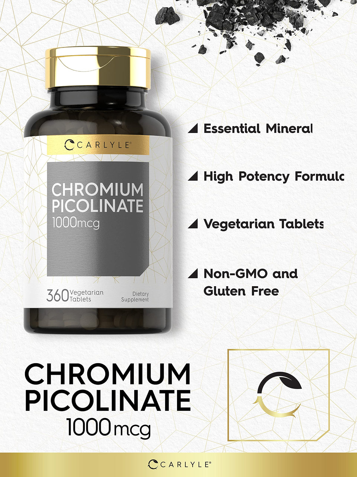 Carlyle Ultra Chromium Picolinate 1000mcg | 360 Tablets | Vegetarian, Non-GMO, Gluten Free