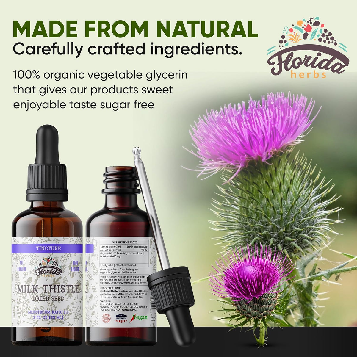 Milk Thistle Root Liquid Extract – Organic Milk Thistle Tincture – Alcohol-Free Herbal Supplement – Natural Silybum Marianum Drops – Non-GMO, 2 fl oz