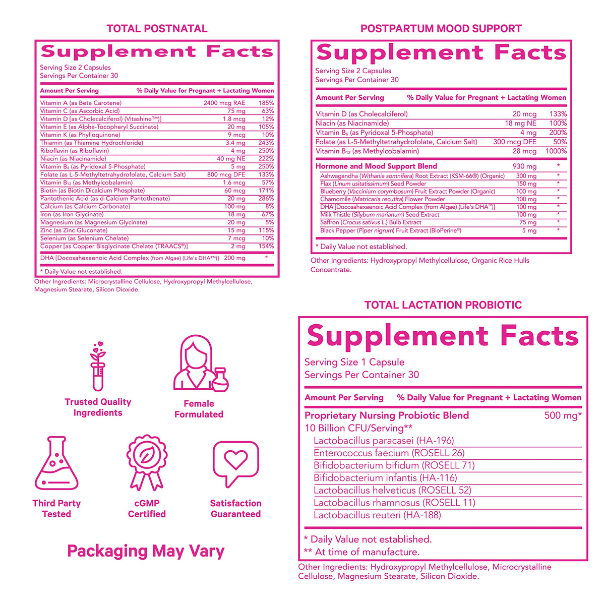 Pink Stork New Mom Necessities Bundle: Postnatal Vitamin with DHA and Folic Acid, Lactation Probiotic