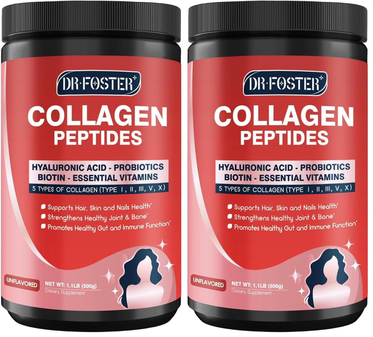 DRFOSTER Multi-Collagen-Peptide-Powder with Probiotics, 50 Servings of Hydrolyzed Collagen Peptides with Hyaluronic Acid, Biotin & Multivitamins - Supports Skin, Hair, Nails Health - PrimeBioHealth - canada supplements