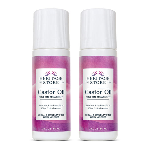 HERITAGE STORE Castor Oil Roll On Nourishing Treatment - Targeted Hydration for Skin Care, Hair Care, Quick and Easy Castor Oil Pack Wrap - Hexane Free, Vegan, Cruelty Free, 60-Day Guarantee, 3oz - PrimeBioHealth - canada supplements