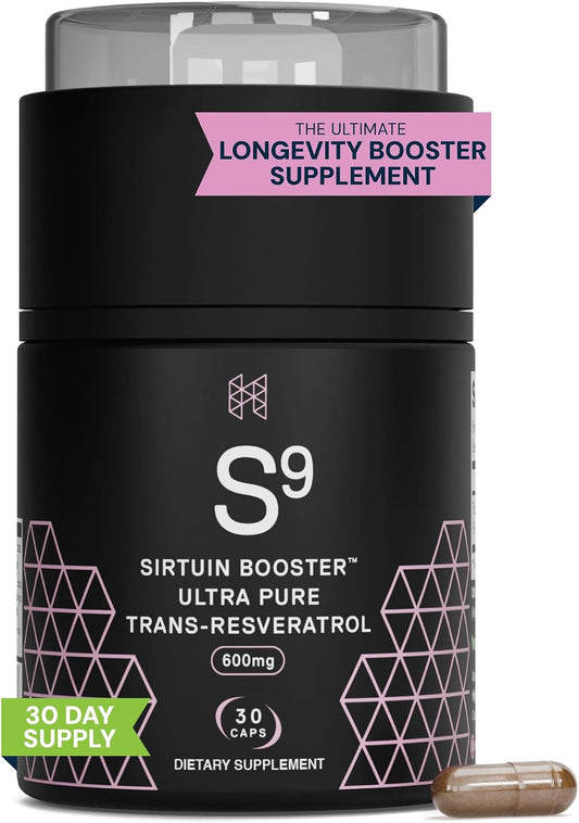 HPN S(9) Sirtuin Booster Ultra Pure Trans Resveratrol Healthy Aging Antioxidant Supplement, High Performance Nutrition, 30 Capsules - PrimeBioHealth - canada supplements