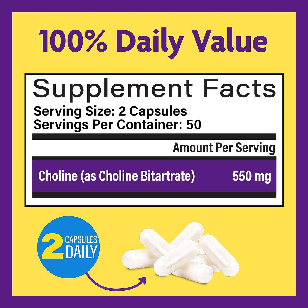 InnovixLabs Choline Supplement 550 mg, Pure Choline Bitartrate Brain Supplement for Memory and Focus, Supports Liver Function and Mental Clarity for Women and Men, Non-GMO, 50-Day Supply - PrimeBioHealth - canada supplements