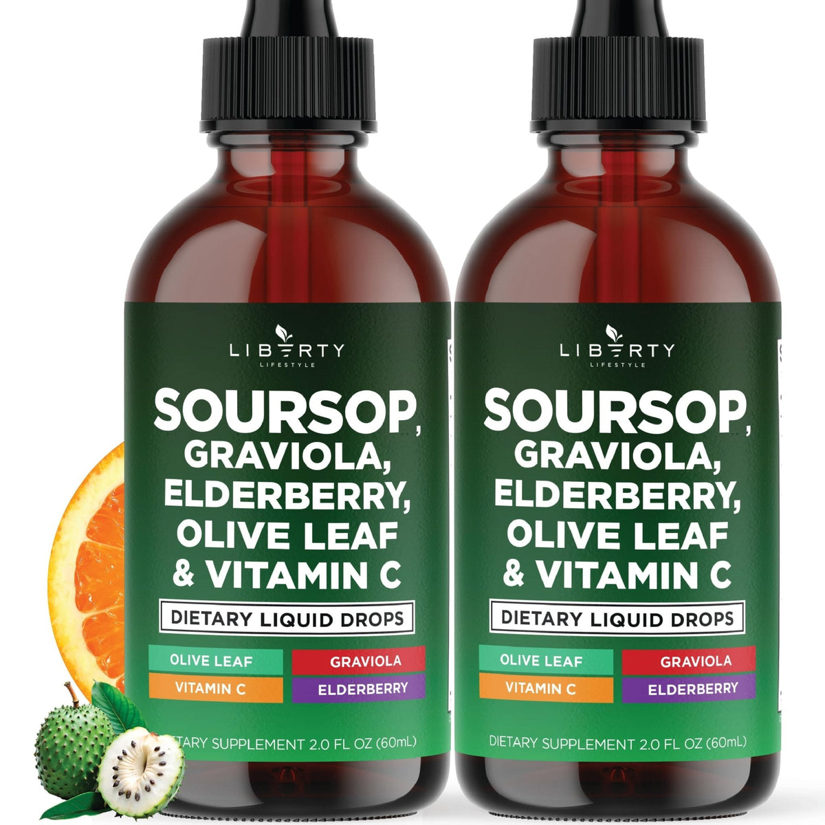 Liberty Lifestyle Soursop Liquid with Soursop Fruit and Leaves, Elderberry, Vitamin C and Olive Leaf - Multimineral & Vitamins Superfood - 4 oz - PrimeBioHealth - canada supplements
